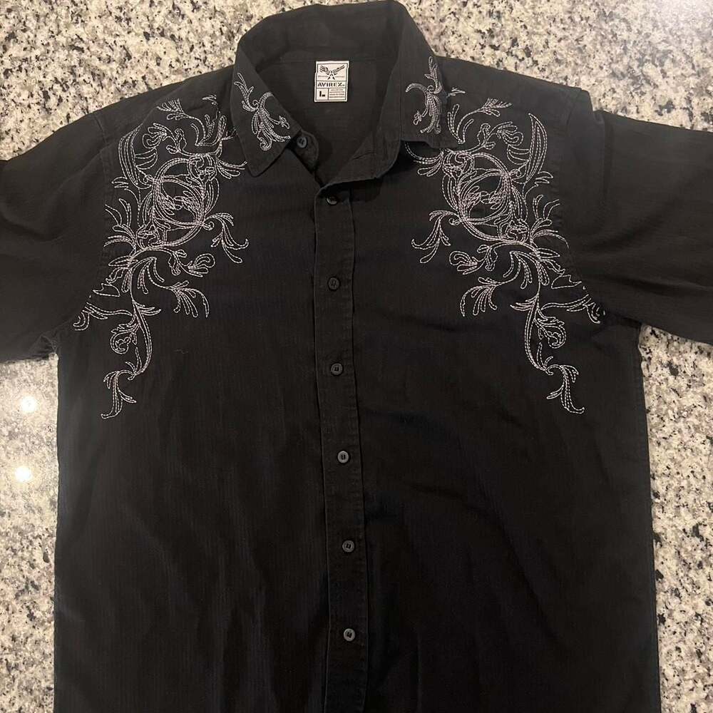 AVIREX Y2K Embroidered Long Sleeve Button Up Shirt